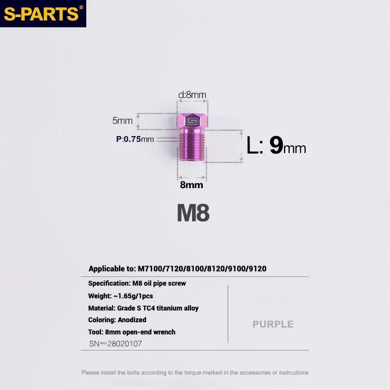 S-PARTS TRP DHR EVO Titanium Disc Brake Bolt Kit Hydraulic Hose Compression Bolt – 1pcs Purple
