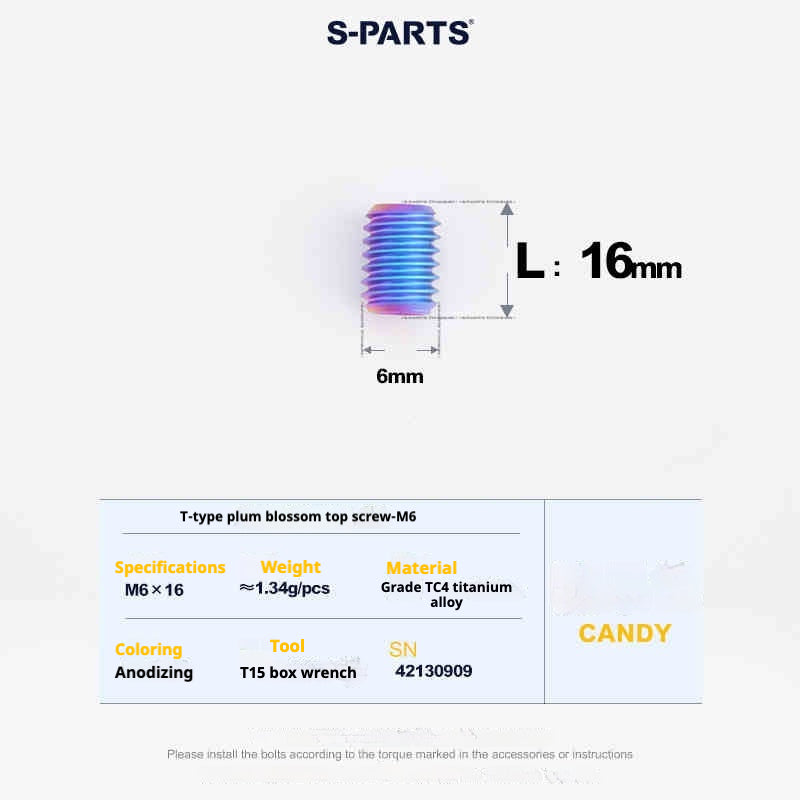 SPartS T-Shape Plummer Tool T15 Flat-Bottom Top Wire M6 L08-10-12-16 Titanium Screws