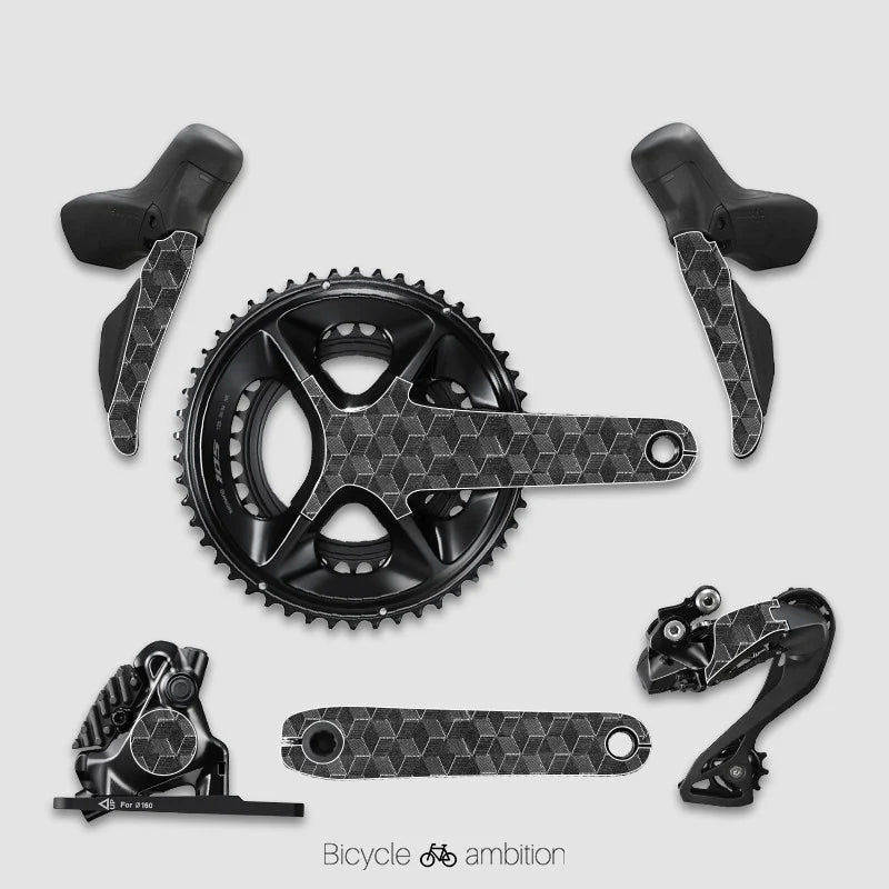 Shimano 105 R7170 / Ultegra R8170 Bike Protection Film Kit – Road Bike Shifter & Crank TPU Sticker Guard — Lattice Texture