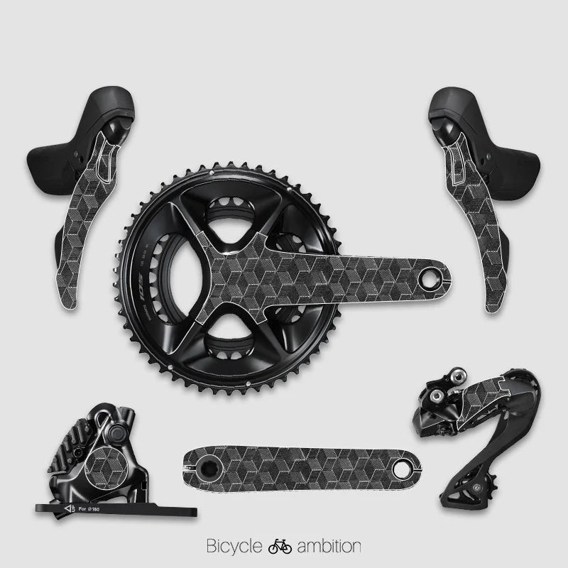 Shimano 105 R7170 / Ultegra R8170 Bike Protection Film Kit – Road Bike Shifter & Crank TPU Sticker Guard — Lattice Texture