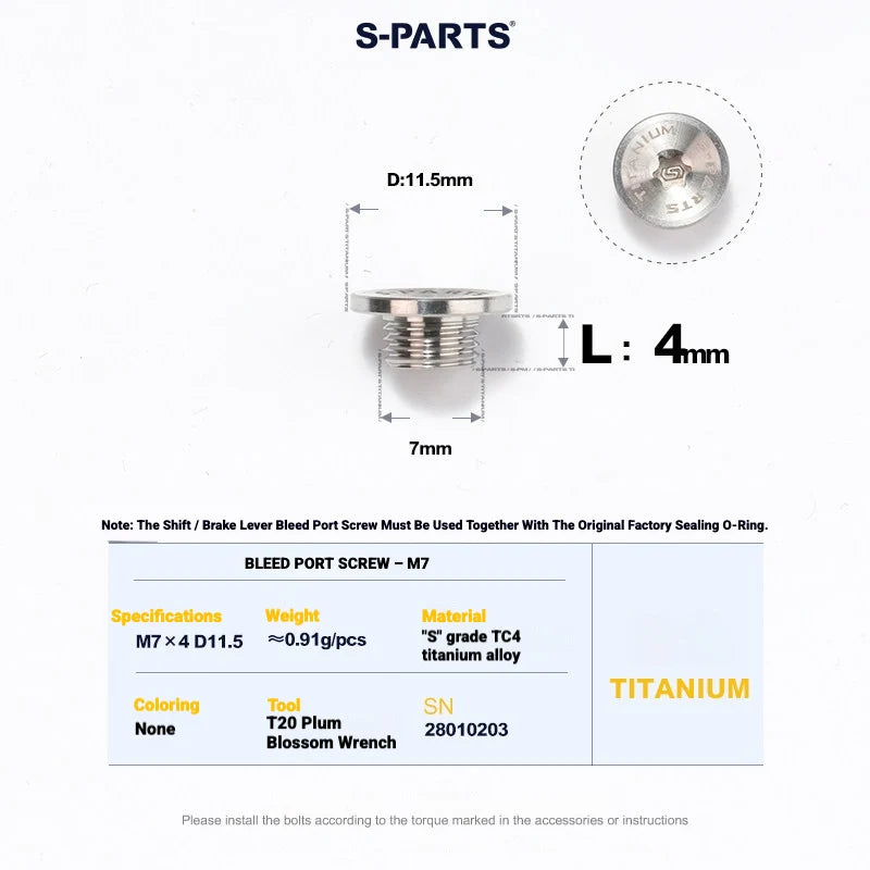 Shimano Dura-Ace R9270 Titanium Disc Brake Bolt Kit — Bleed Port Screw M7 L4 D11.5 Road Shift and Brake Lever