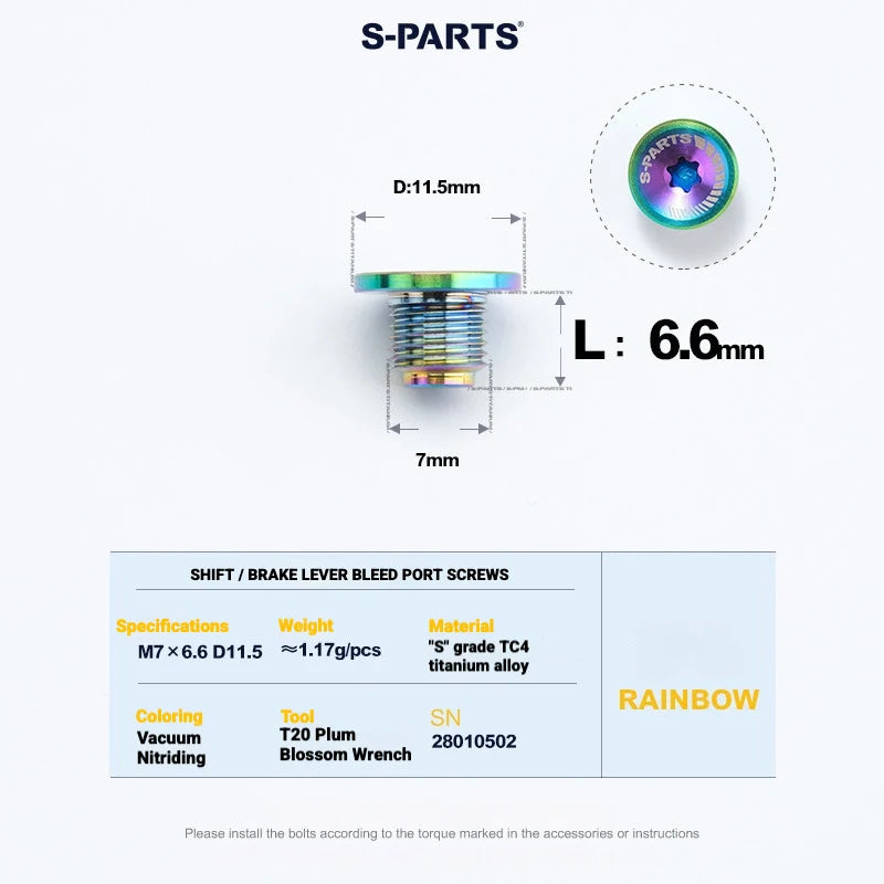 Shimano Dura-Ace R9270 Titanium Disc Brake Bolt Kit — Bleed Port Screw M7 L6.6 D11.5 Road Shift and Brake Lever / Rainbow