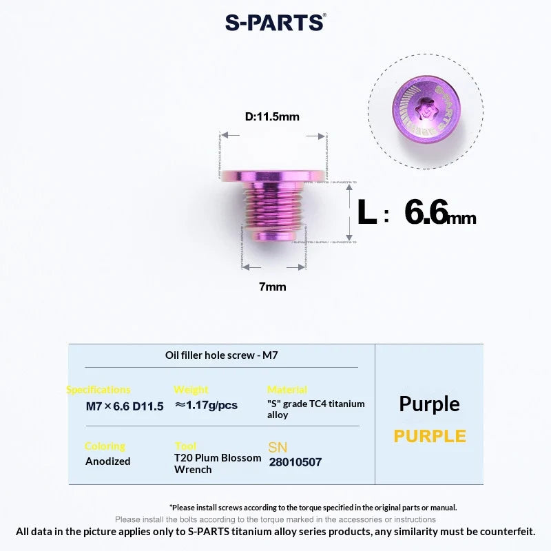 Shimano Dura-Ace R9270 Titanium Disc Brake Bolt Kit — Bleed Port Screw M7 L6.6 D11.5 Road Shift and Brake Lever / Purple