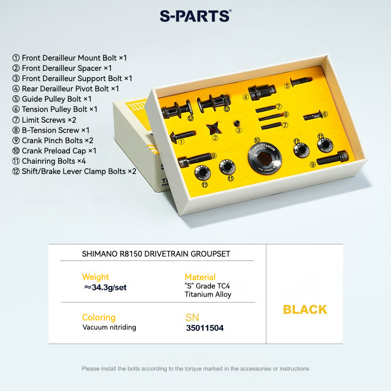 S-PARTS Shimano Road Titanium Bolt Kit for Drivetrain Screws for R8050 / R8150 / R9250