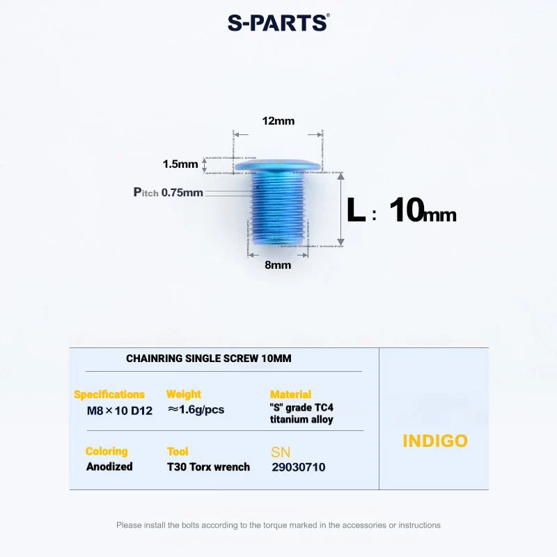 Shimano Road Titanium Bolt Kit – S-PARTS Drivetrain Screws for R8050 / R8150 / R9250 — Chainring Bolts - 1pcs / Indigo