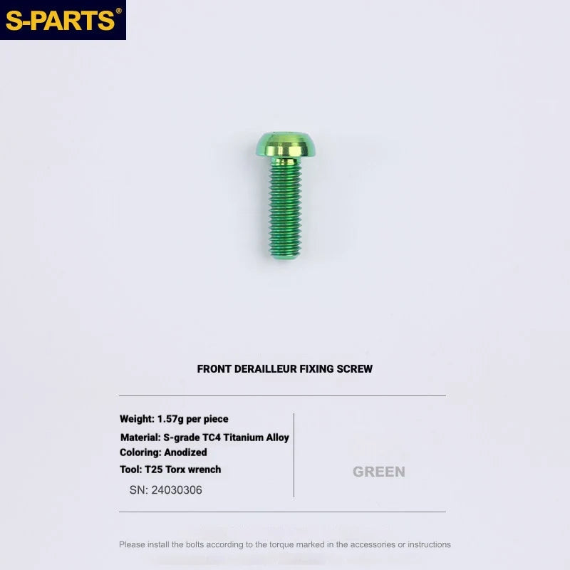Shimano Road Titanium Bolt Kit – S-PARTS Drivetrain Screws for R8050 / R8150 — Front Derailleur Fixing Bolt - 1pcs / Green