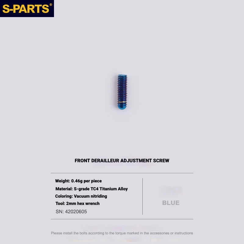 Shimano Road Titanium Bolt Kit – S-PARTS Drivetrain Screws for R8050 — Front Derailleur Adjustment Screw - 1pcs / Blue