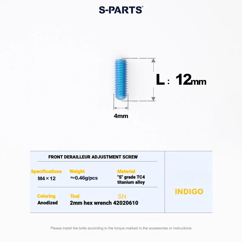 Shimano Road Titanium Bolt Kit – S-PARTS Drivetrain Screws for R8050 — Front Derailleur Adjustment Screw - 1pcs / Indigo