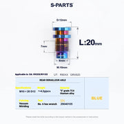 Shimano Road Titanium Bolt Kit – S-PARTS Drivetrain Screws for R8050 / R8150 — Rear Derailleur Fixing Axle - 1pcs / Blue