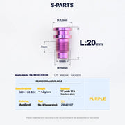 Shimano Road Titanium Bolt Kit – S-PARTS Drivetrain Screws for R8050 / R8150 — Rear Derailleur Fixing Axle - 1pcs / Purple