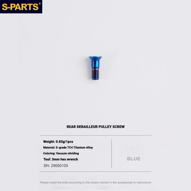 Shimano Road Titanium Bolt Kit – S-PARTS Drivetrain Screws for R8050 / R8150 — Rear Derailleur Pulley Bolts - 1pcs / Blue