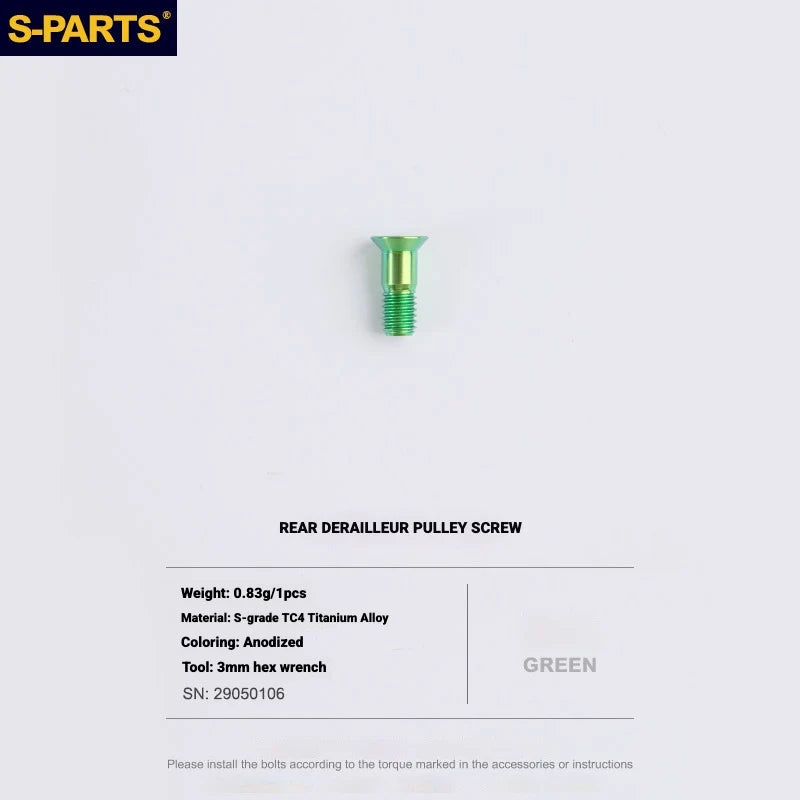 Shimano Road Titanium Bolt Kit – S-PARTS Drivetrain Screws for R8050 / R8150 — Rear Derailleur Pulley Bolts - 1pcs / Green