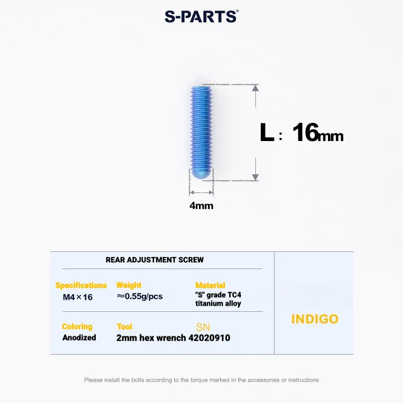 Shimano Road Titanium Bolt Kit – S-PARTS Drivetrain Screws for R8050 — Rear Derailleur Adjustment Screws - 1pcs / Indigo