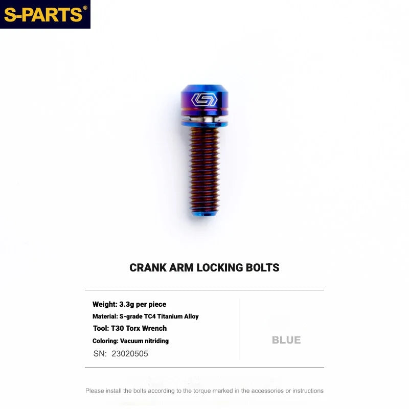 Shimano Road Titanium Bolt Kit – S-PARTS Drivetrain Screws for R8050 / R8150 / R9250 — Crank Arm Locking Bolts - 1pcs / Blue