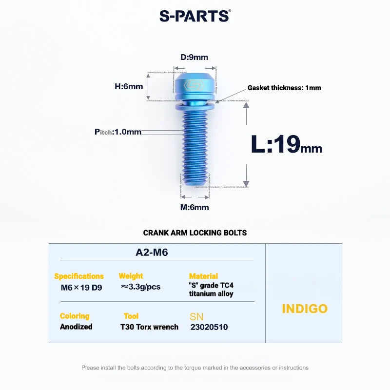 Shimano Road Titanium Bolt Kit – S-PARTS Drivetrain Screws for R8050 / R8150 — Crank Arm Locking Bolts - 1pcs / Indigo