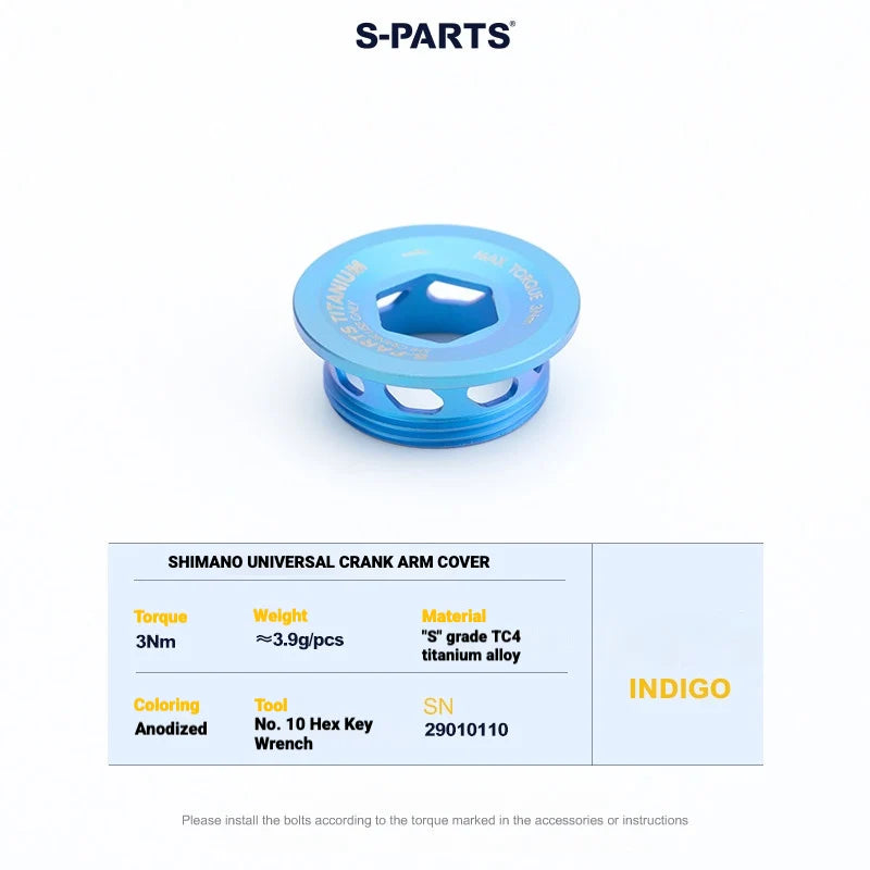 Shimano Road Titanium Bolt Kit – S-PARTS Drivetrain Screws for R8050 / R8150 / R9250 — Crank Arm Cap - 1pcs / Indigo
