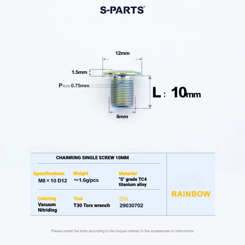Shimano Road Titanium Bolt Kit – S-PARTS Drivetrain Screws for R8050 / R8150 / R9250 — Chainring Bolts - 1pcs / Rainbow