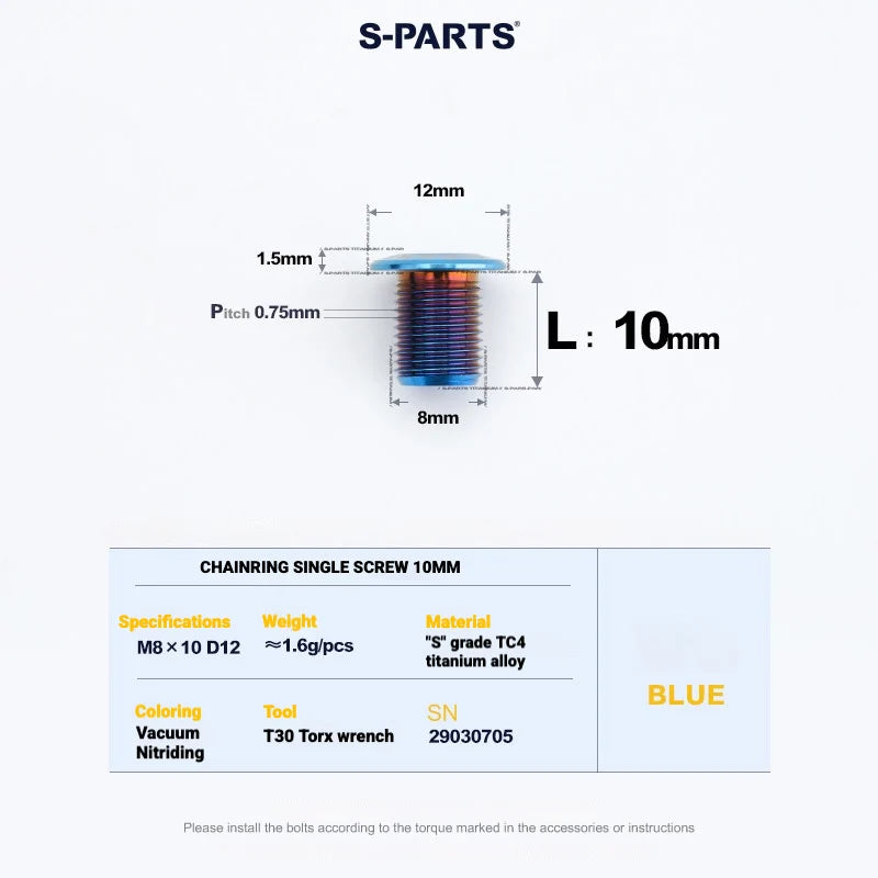 Shimano Road Titanium Bolt Kit – S-PARTS Drivetrain Screws for R8050 / R8150 / R9250 — Chainring Bolts - 1pcs / Blue