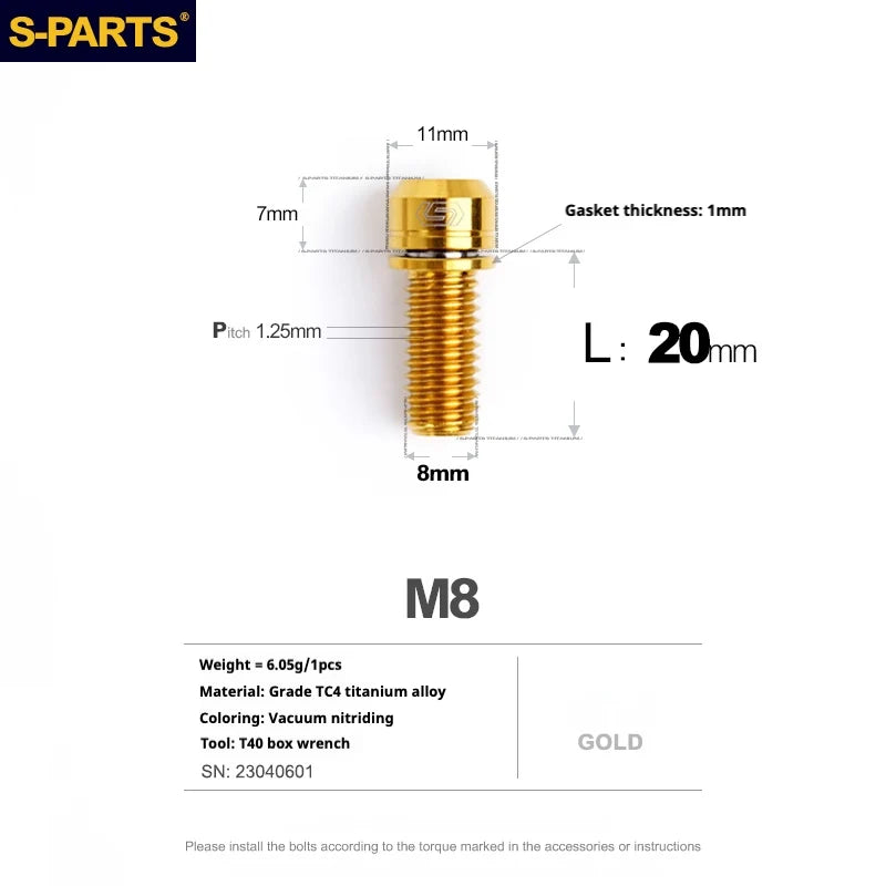 S-PARTS A2 Series M8 L20-25mm D11 Titanium Screws for Bike - Detail 11