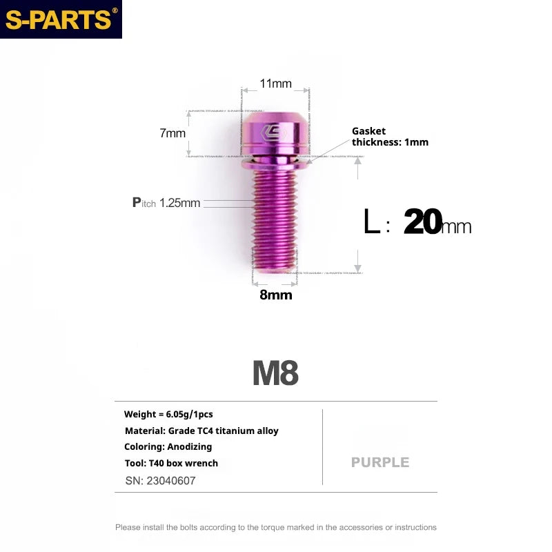 S-PARTS A2 Series M8 L20-25mm D11 Titanium Screws for Bike - Detail 12