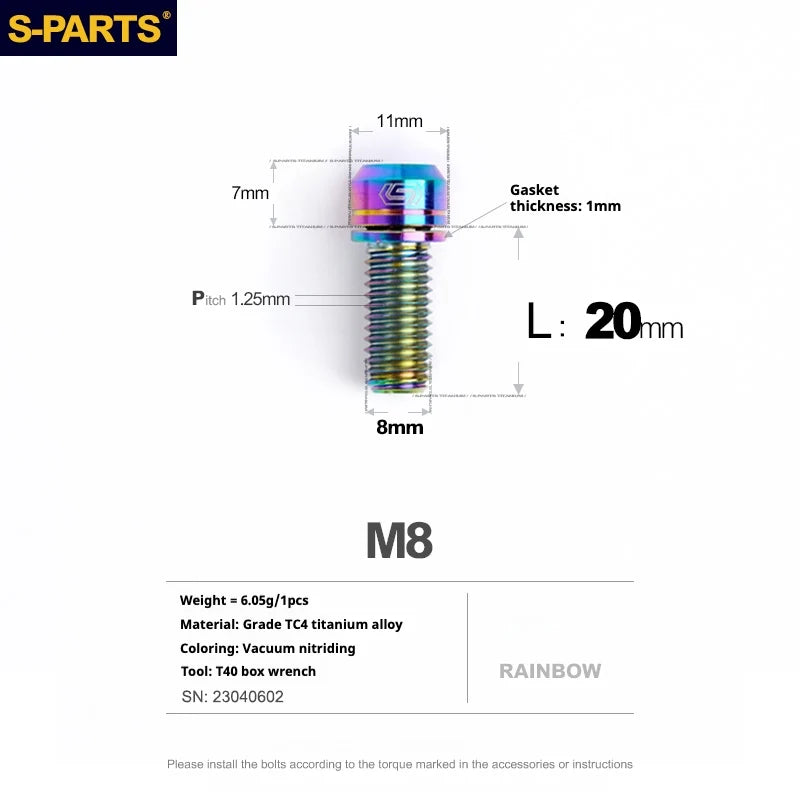 S-PARTS A2 Series M8 L20-25mm D11 Titanium Screws for Bike - Detail 13