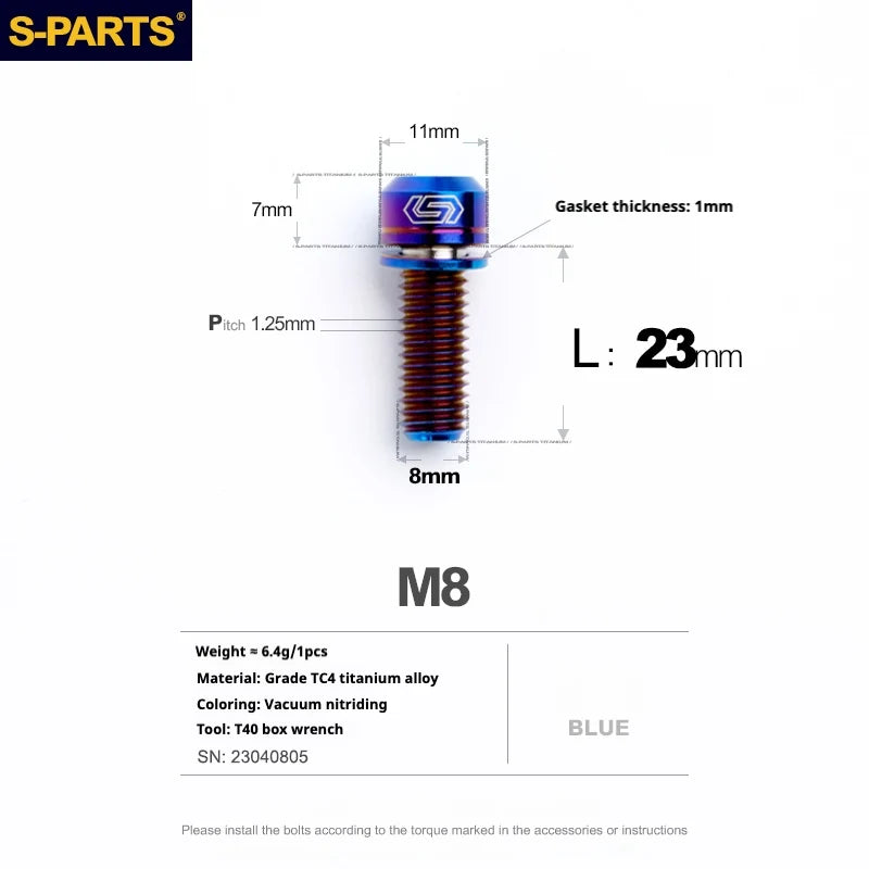 S-PARTS A2 Series M8 L20-25mm D11 Titanium Screws for Bike - Detail 14