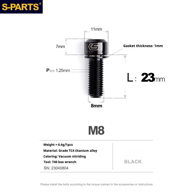 S-PARTS A2 Series M8 L20-25mm D11 Titanium Screws for Bike - Detail 18