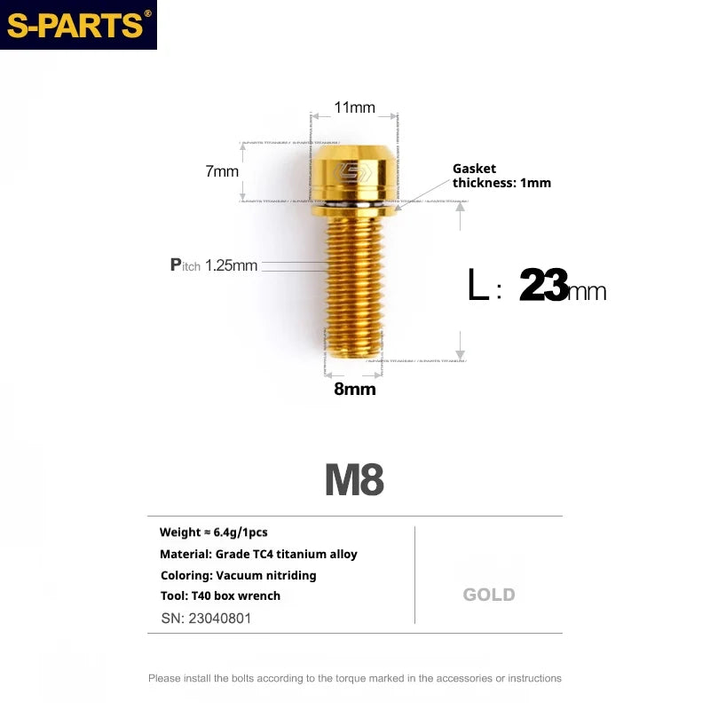 S-PARTS A2 Series M8 L20-25mm D11 Titanium Screws for Bike - Detail 21
