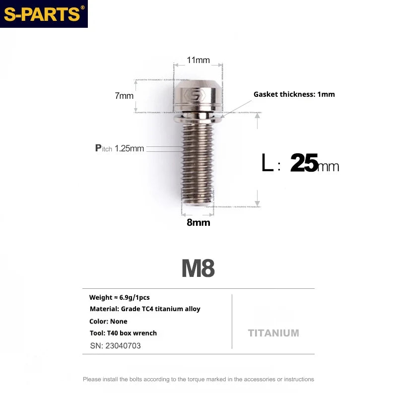 S-PARTS A2 Series M8 L20-25mm D11 Titanium Screws for Bike - Detail 23