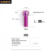 S-PARTS A2 Series M8 L20-25mm D11 Titanium Screws for Bike - Detail 25