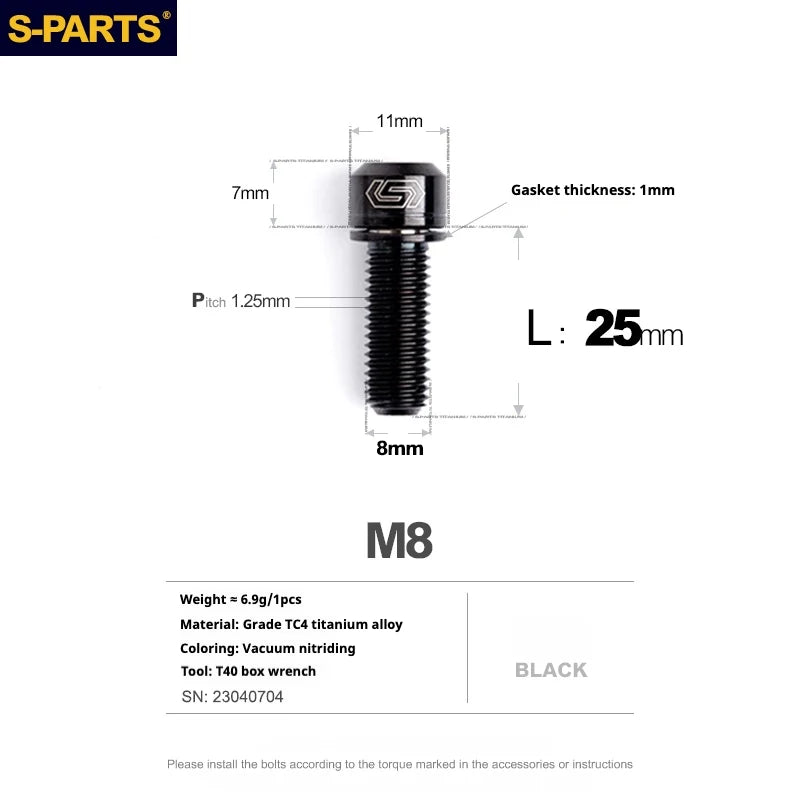 S-PARTS A2 Series M8 L20-25mm D11 Titanium Screws for Bike - Detail 26