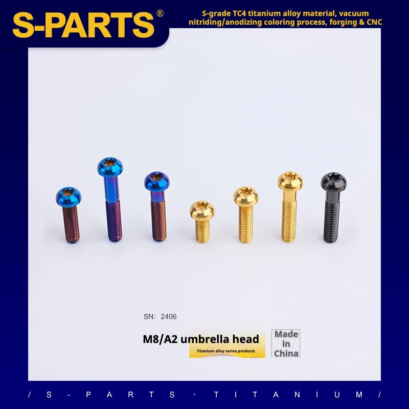 S-PARTS A2 Umbrella Head series M8 L15-50mm Titanium Screws for Bike