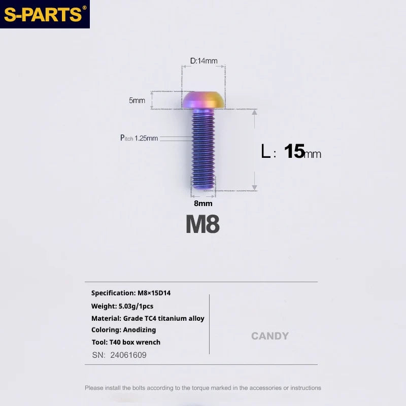 S-PARTS A2 Umbrella Head series M8 L15-50mm Titanium Screws for Bike - Detail 6