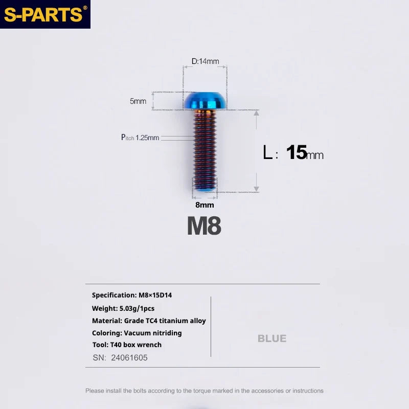 S-PARTS A2 Umbrella Head series M8 L15-50mm Titanium Screws for Bike - Detail 7