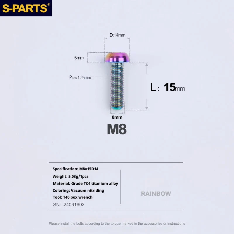 S-PARTS A2 Umbrella Head series M8 L15-50mm Titanium Screws for Bike - Detail 9