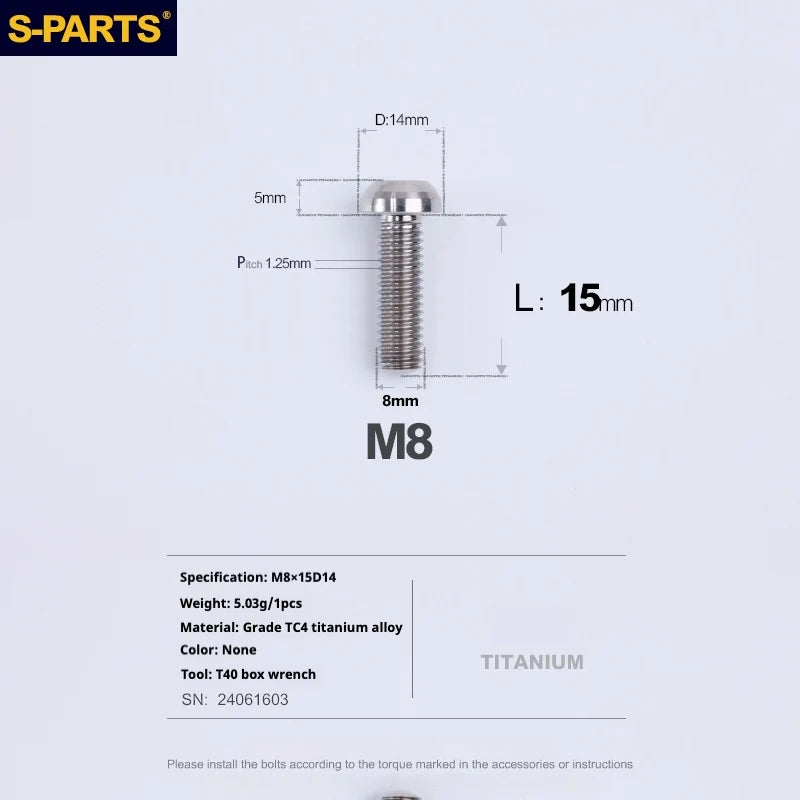 S-PARTS A2 Umbrella Head series M8 L15-50mm Titanium Screws for Bike - Detail 11