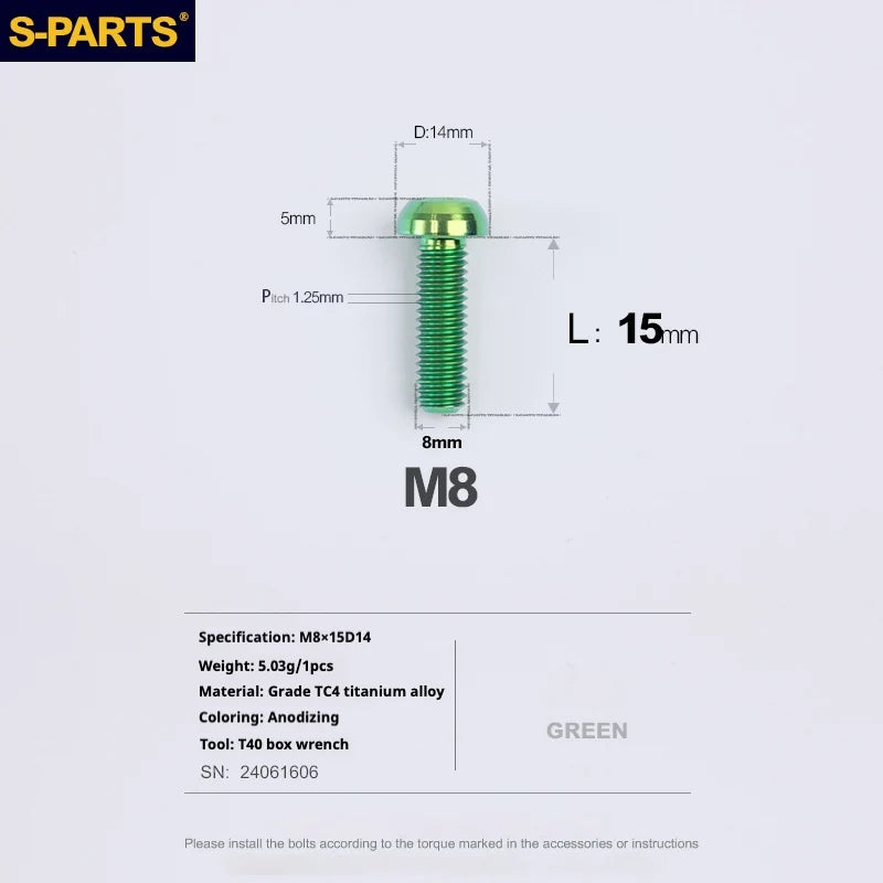 S-PARTS A2 Umbrella Head series M8 L15-50mm Titanium Screws for Bike - Detail 12