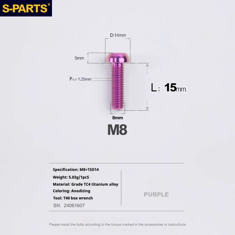 S-PARTS A2 Umbrella Head series M8 L15-50mm Titanium Screws for Bike - Detail 13