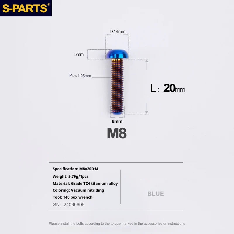 S-PARTS A2 Umbrella Head series M8 L15-50mm Titanium Screws for Bike - Detail 14