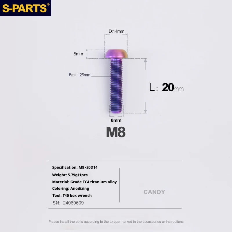 S-PARTS A2 Umbrella Head series M8 L15-50mm Titanium Screws for Bike - Detail 15