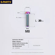 S-PARTS A2 Umbrella Head series M8 L15-50mm Titanium Screws for Bike - Detail 21
