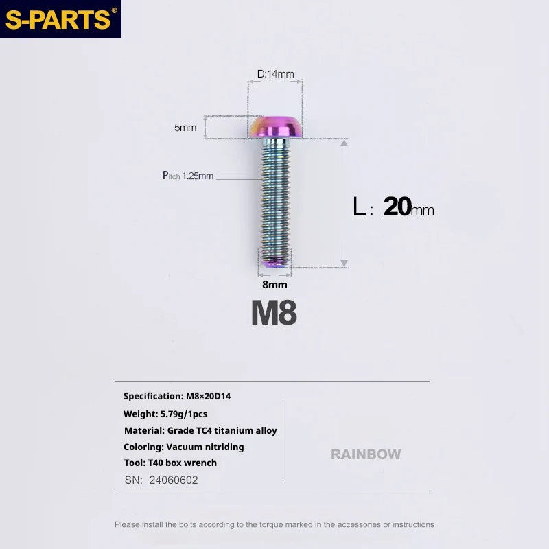 S-PARTS A2 Umbrella Head series M8 L15-50mm Titanium Screws for Bike - Detail 21