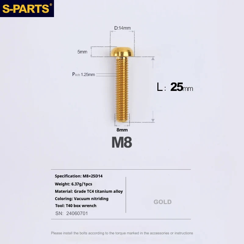 S-PARTS A2 Umbrella Head series M8 L15-50mm Titanium Screws for Bike - Detail 22