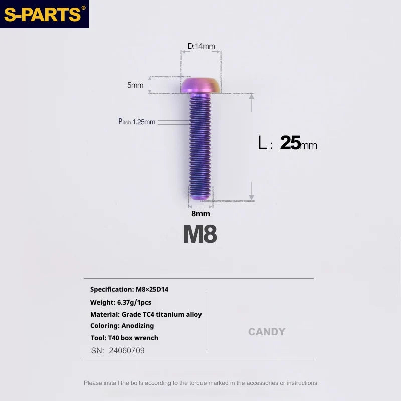 S-PARTS A2 Umbrella Head series M8 L15-50mm Titanium Screws for Bike - Detail 26