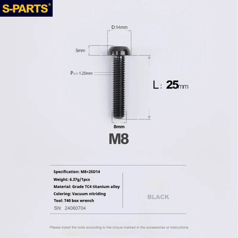 S-PARTS A2 Umbrella Head series M8 L15-50mm Titanium Screws for Bike - Detail 28