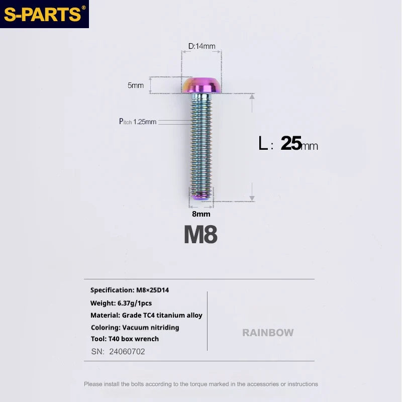S-PARTS A2 Umbrella Head series M8 L15-50mm Titanium Screws for Bike - Detail 29