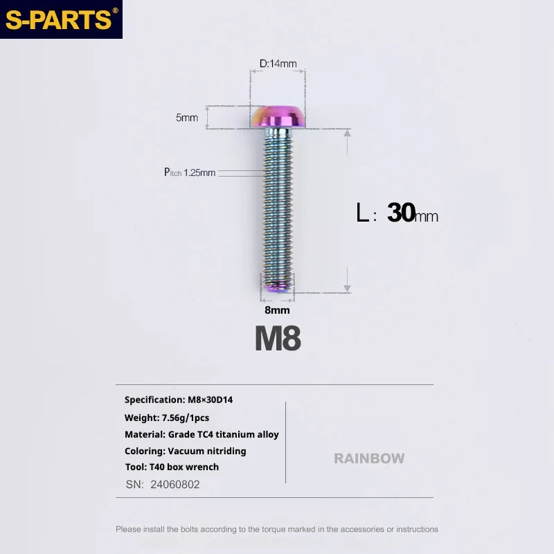 S-PARTS A2 Umbrella Head series M8 L15-50mm Titanium Screws for Bike - Detail 30