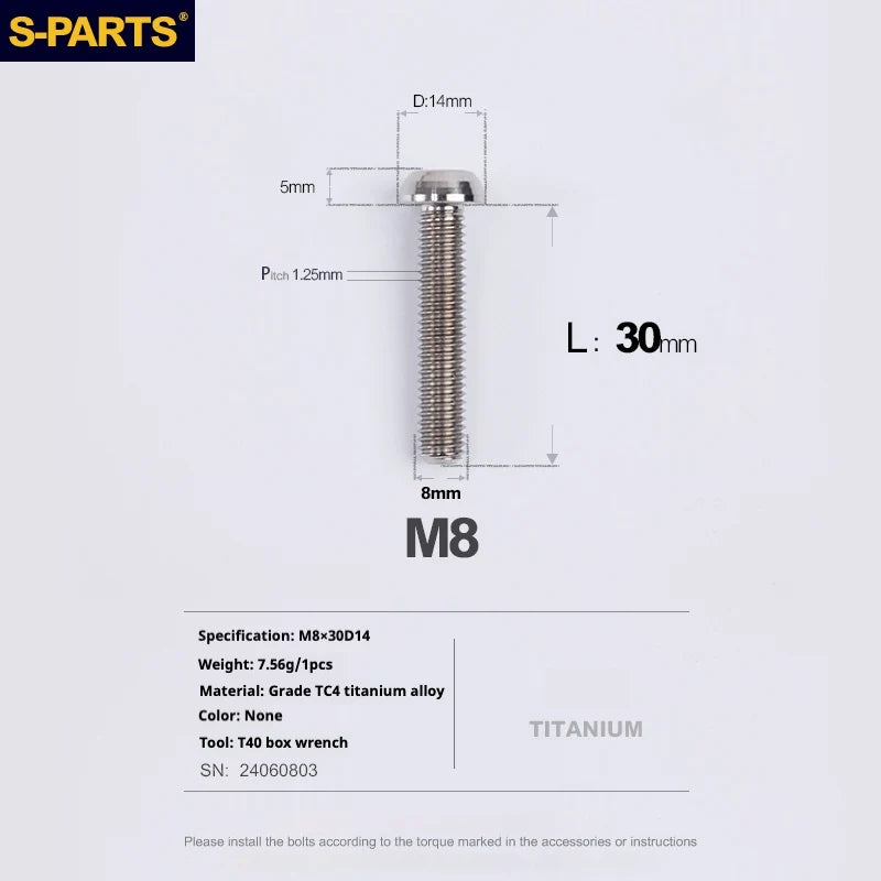 S-PARTS A2 Umbrella Head series M8 L15-50mm Titanium Screws for Bike - Detail 35