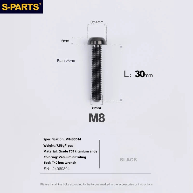 S-PARTS A2 Umbrella Head series M8 L15-50mm Titanium Screws for Bike - Detail 36