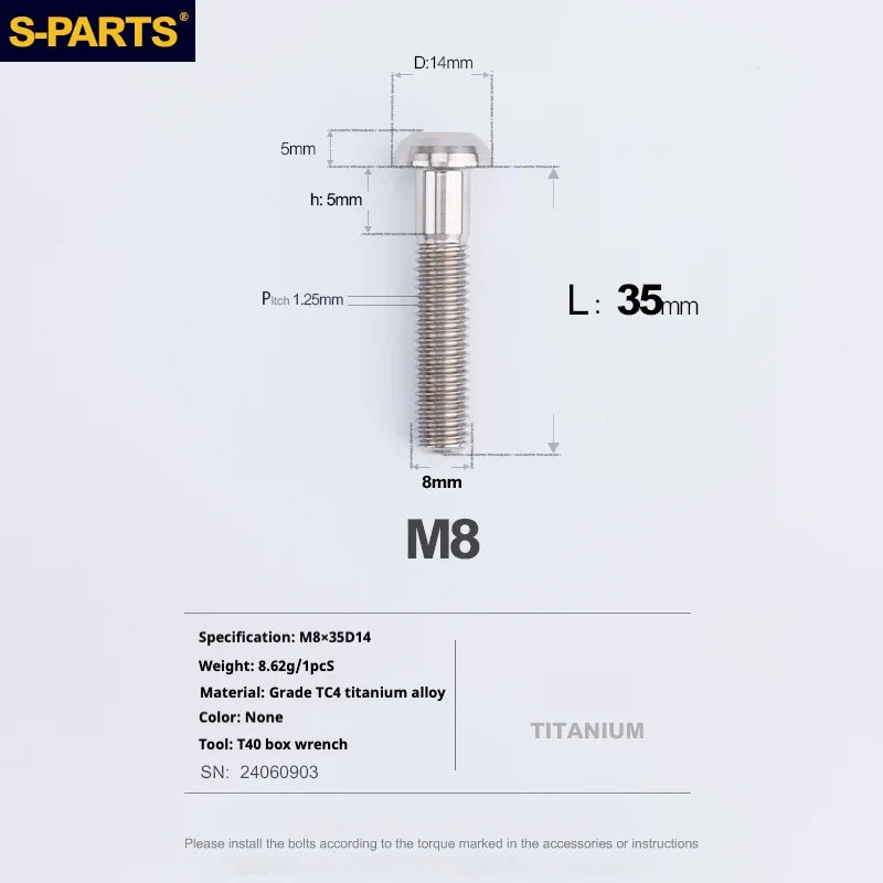 S-PARTS A2 Umbrella Head series M8 L15-50mm Titanium Screws for Bike - Detail 38